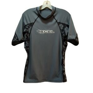 Xcel UV Shield Women Large Gray floral Short Sleeve Swim Surf Shirt Rash Guard L